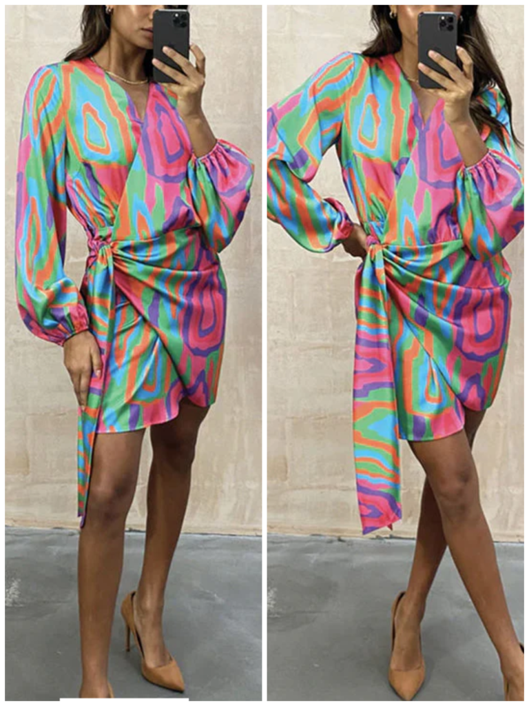 Margovil Moxi Long Sleeve Printed Wrap Dress